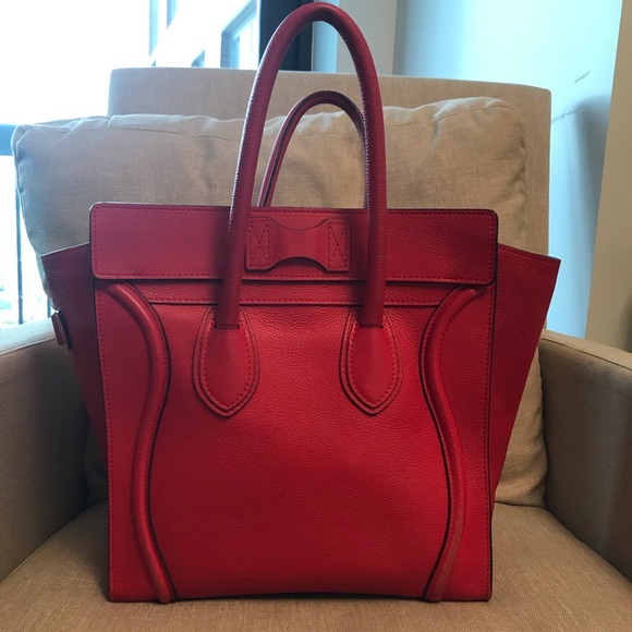 Celine Mini Luggage tote in Coquelicot - Picture 2 of 8